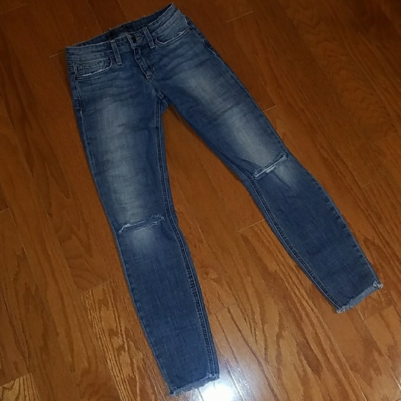 Joe's Jeans Denim - JOE'S SKINNY JEANS WITH RAW HEM AND SLIT KNEES